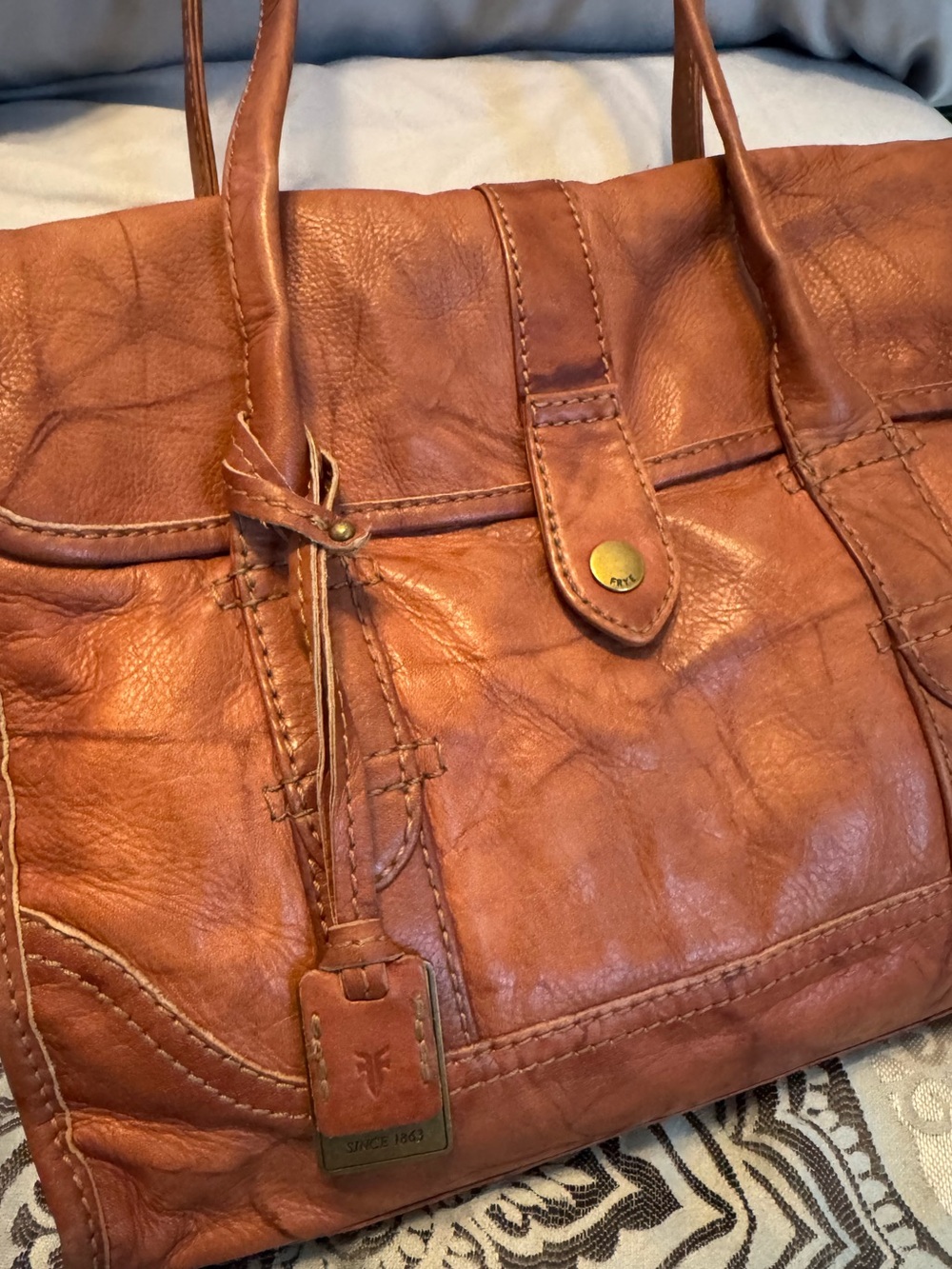 Vintage Frye Campus Leather Satchel/Handbag in Camel Brown - Picture 2 of 15